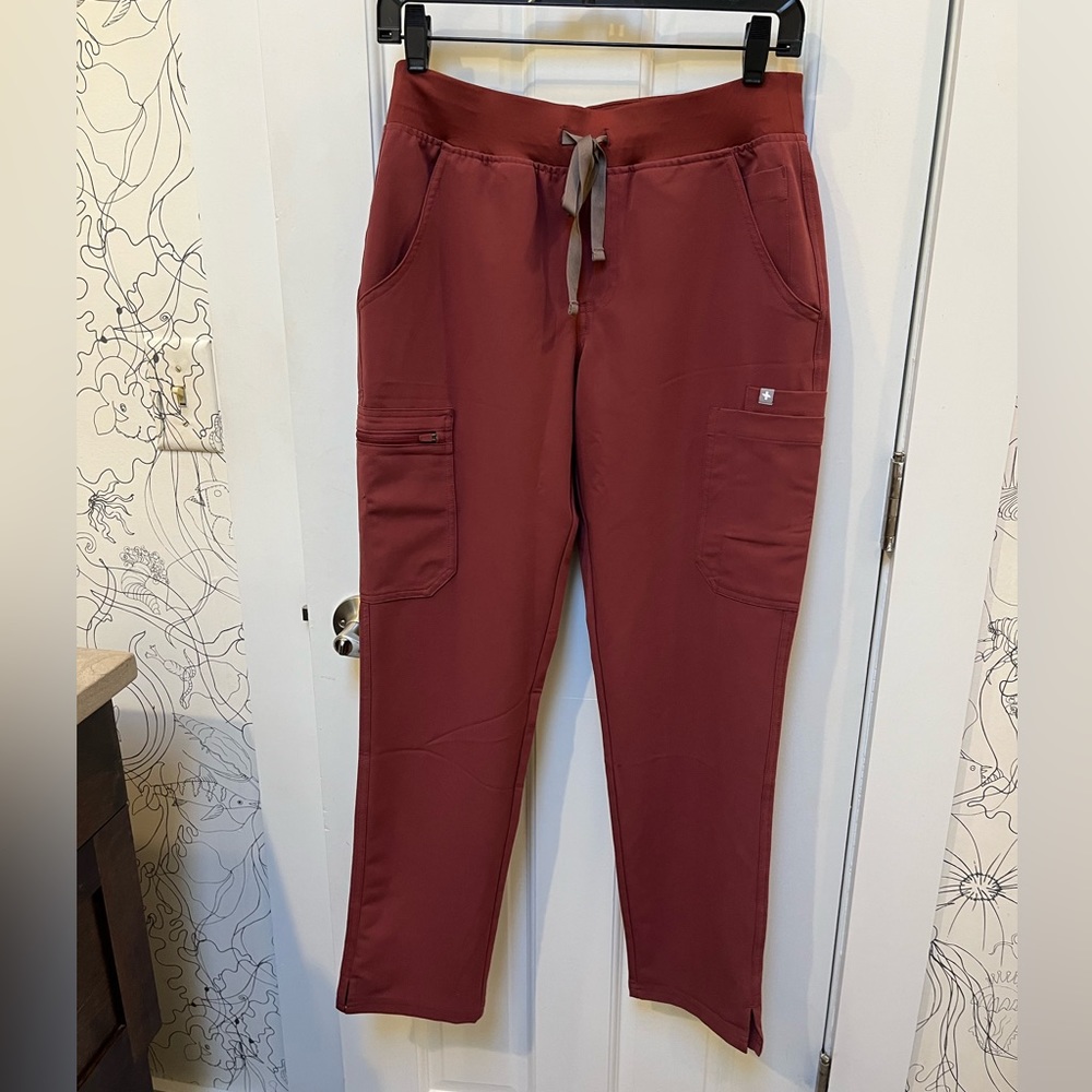 Figs dark cherry high waisted Yolanda skinny scrub pants